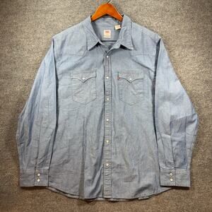 Levi's Denim Pearl Snap Shirt Men's XXL Blue Double Chest Pocket Western Work
